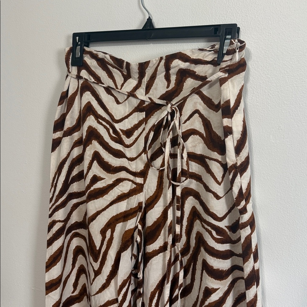 Zara Wide Leg Tie Waist Brown Zebra Print Pants - Picture 3 of 8